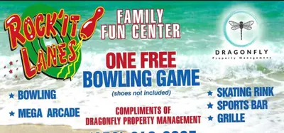 a flyer for a fun center at the beach at Toes in the Sand at Shores #101 in Panama City Beach