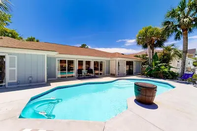 a swimming pool in the backyard of a house at Sandy Shores by Emerald Coast Retreats in Panama City Beach