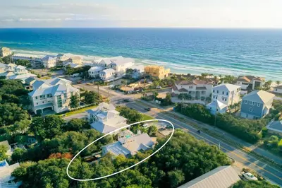 an aerial view of a residential neighborhood next to the ocean at Pool On 30A Gulf Views Balconies Luxury in Inlet Beach