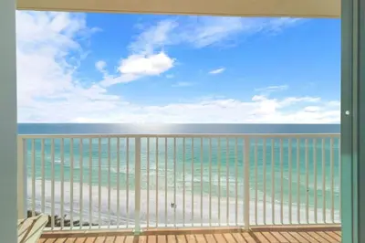 a view of the ocean from the balcony of a condo at NEW 30A Beachfront Condo with Pool and 4 Beds with Gulf Views in Santa Rosa Beach