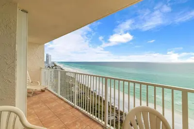 a balcony with a view of the ocean at NEW 30A Beachfront Condo with Pool and 4 Beds with Gulf Views in Santa Rosa Beach