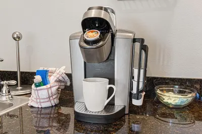 a coffee maker sitting on top of a counter at Mi CaSEAta in Rosemary Beach