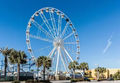 a large ferris wheel in a park with palm trees at 1005 Calypso Direct Ocean Front Master on the Gulf in Panama City Beach