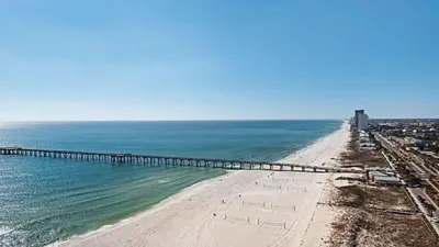a view of the beach with a pier at Calypso 2107W in Panama City Beach