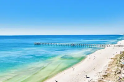 a view of a beach and a pier at Aqua 1710 in Panama City Beach