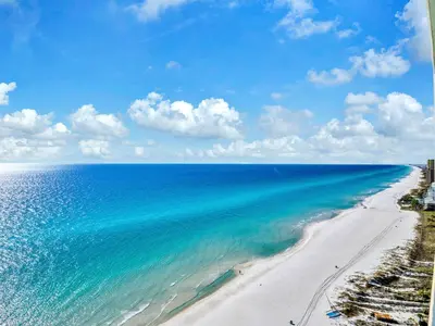 an aerial view of the ocean and a beach at Palazzo 1406 by Emerald Coast Retreats in Panama City Beach