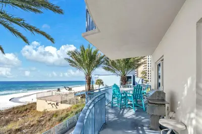 a balcony with a view of the beach at Sterling Breeze 205 in Panama City Beach