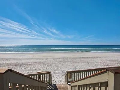 a view of a beach with the ocean at 408E Calypso Elegant beach front Beach Svc Included in Panama City Beach