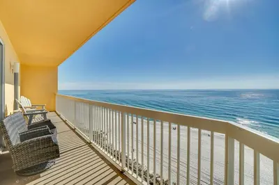 a balcony with a view of the ocean at Calypso 909 West Tower GULF FRONT 3BR 3BA Views Forever in Panama City Beach