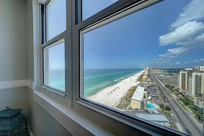 an ocean view from a window of a beach at Sunrise 2011 in Panama City Beach