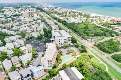 an aerial view of a city and the ocean at Inns at Seacrest 210 in Seacrest