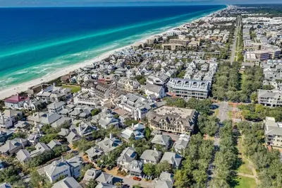 an aerial view of a town next to the beach at Rosemary Beach 5 Main St 1F in Rosemary Beach