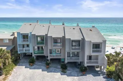 an aerial view of a house on the beach at Available for Season! One Life One Love Gulf-Front Townhome in Seagrove Beach