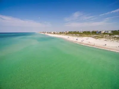 an aerial view of a beach with the ocean at NEW Pool 4 BDR Golf Cart in Inlet Beach