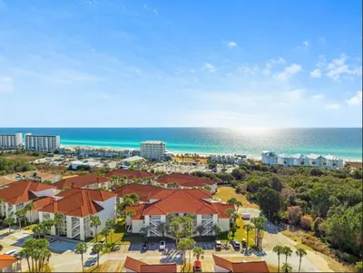 an aerial view of a resort near the ocean at Balconies with a View at Horizon South 54-302 in Panama City Beach