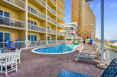 a swimming pool in the middle of a building at 1004 Seychelles in Panama City Beach