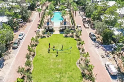 an aerial view of a park with a swimming pool at 30A Caspian Blue Carriage in Seacrest