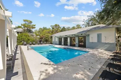 a swimming pool in the backyard of a house at Shore Me The Way Close To Beach Bikes in Seacrest