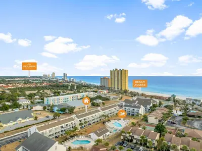 an aerial view of a resort with the ocean at Endless Summer #D1 in Panama City Beach