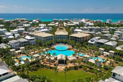 an aerial view of a resort with a pool at Laid Back in Inlet Beach