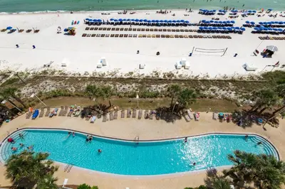 an overhead view of a pool and a beach at Calypso 2-2108 West in Panama City Beach