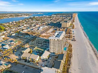 an aerial view of a beach and the ocean at Watercrest 209 White-Sands Getaway - Sleeps 8 in Panama City Beach
