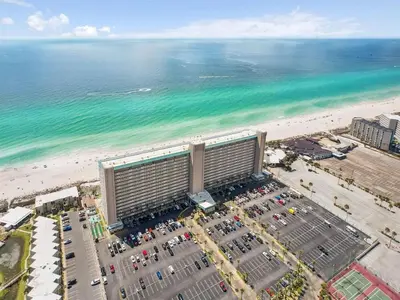 an aerial view of a hotel and the beach at Summit 225 - Low floor beachfront - Sleeps 5 in Panama City Beach