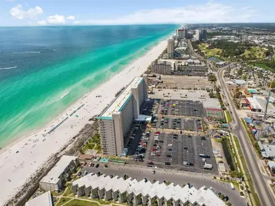 an aerial view of a beach and the ocean at Summit 225 - Low floor beachfront - Sleeps 5 in Panama City Beach