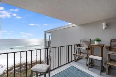 a balcony with a view of the ocean at Moondrifter 804 - Sleeps 6 - 2 BR 2 BA with bunks in Panama City Beach