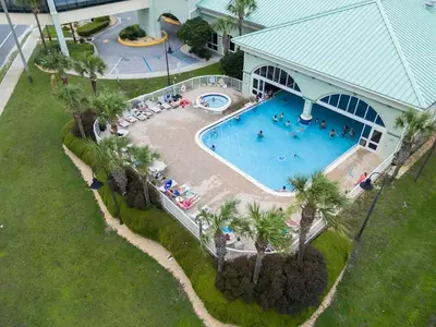 an overhead view of a swimming pool at a resort at Celadon 307 1 BR 2 BA Oceanfront condo in Panama City Beach