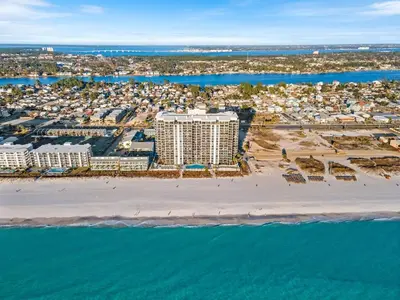 an aerial view of a resort on the beach at Watercrest 502 - Perfect Family Getaway 2BR 2 BA in Panama City Beach