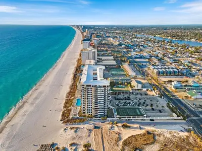 an aerial view of a beach and the ocean at Watercrest 904 Beachfront 9th floor 3 BR 3 BA unit in Panama City Beach