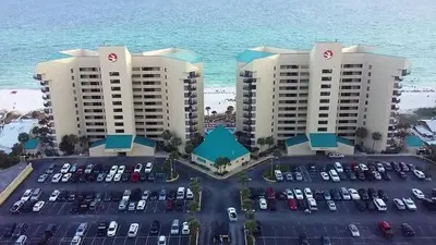 an aerial view of a parking lot at a resort at Sunbird Resort 5th Floor Amazing View! - by Sunbird Rentals in Panama City Beach