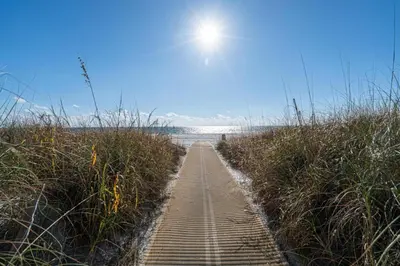 a path through a field with the sun in the sky at Top of the Gulf 620 Beachfront Couples Retreat in Panama City Beach