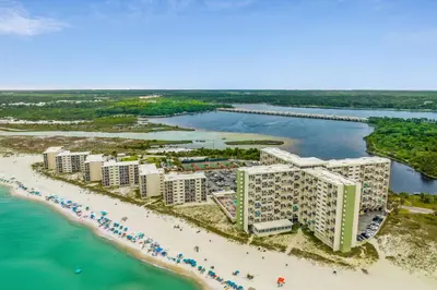 an aerial view of the resort on the beach at Stunning condo in Pinnacle Port, Panama City Beach in Panama City Beach