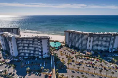 an aerial view of a resort and the beach at Edgewater Beach & Golf Resort by Panhandle Getaways in Panama City Beach