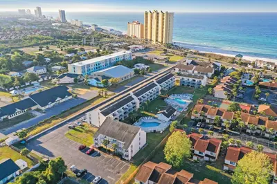 an aerial view of a city and the ocean at Endless Summer by Panhandle Getaways in Panama City Beach