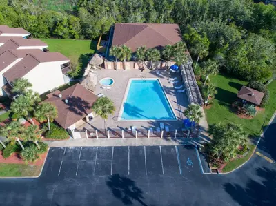 an aerial view of a house with a swimming pool at Portside Resort by Panhandle Getaways in Panama City Beach