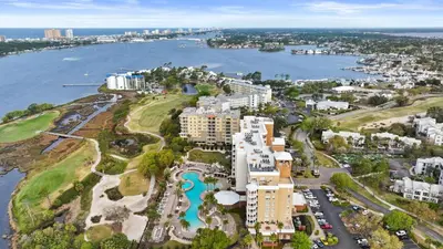 an aerial view of a resort next to the water at Reflections by Panhandle Getaways in Panama City Beach