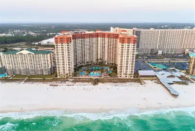 an aerial view of a beach and hotels at Shores of Panama by Panhandle Getaways in Panama City Beach