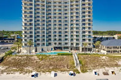 an aerial view of a large hotel building at Sterling Breeze by Panhandle Getaways in Panama City Beach
