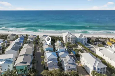 an aerial view of houses and the beach at Fintastic in Santa Rosa Beach