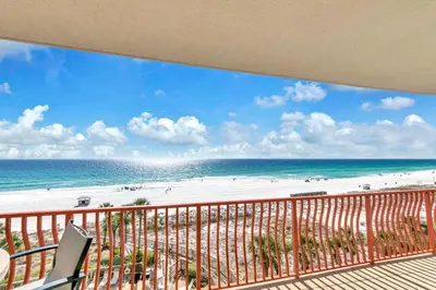 a balcony with a view of the beach at Hidden Dunes 503 in Panama City Beach