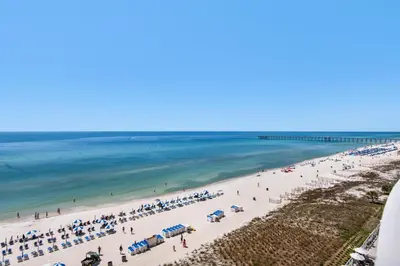 a view of a beach with people and the ocean at Aqua 0709 in Panama City Beach