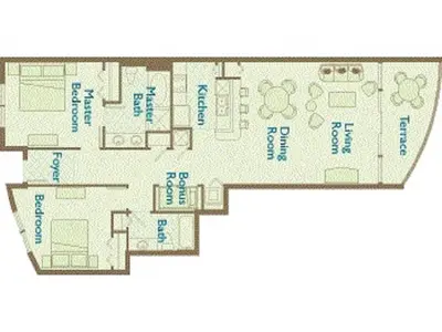 a plan of the floor of a resort at Aqua 1105 in Panama City Beach