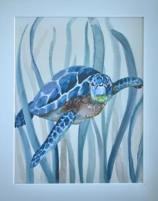 a painting of a sea turtle swimming in the ocean at Aqua 0506 in Panama City Beach