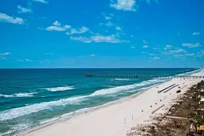 a view of a beach with people and the ocean at Aqua 1008 in Panama City Beach