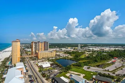 an aerial view of a city with buildings at Aqua 2211 in Panama City Beach