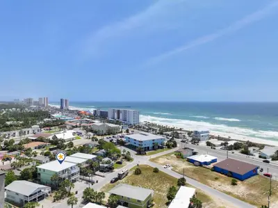 an aerial view of the beach and the ocean at Beach House - Sunset Paradise by Panhandle Getaways in Panama City Beach