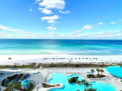 an aerial view of the beach and the ocean at Edgewater Beach Resort Dream Villa! One Bedroom in Panama City Beach